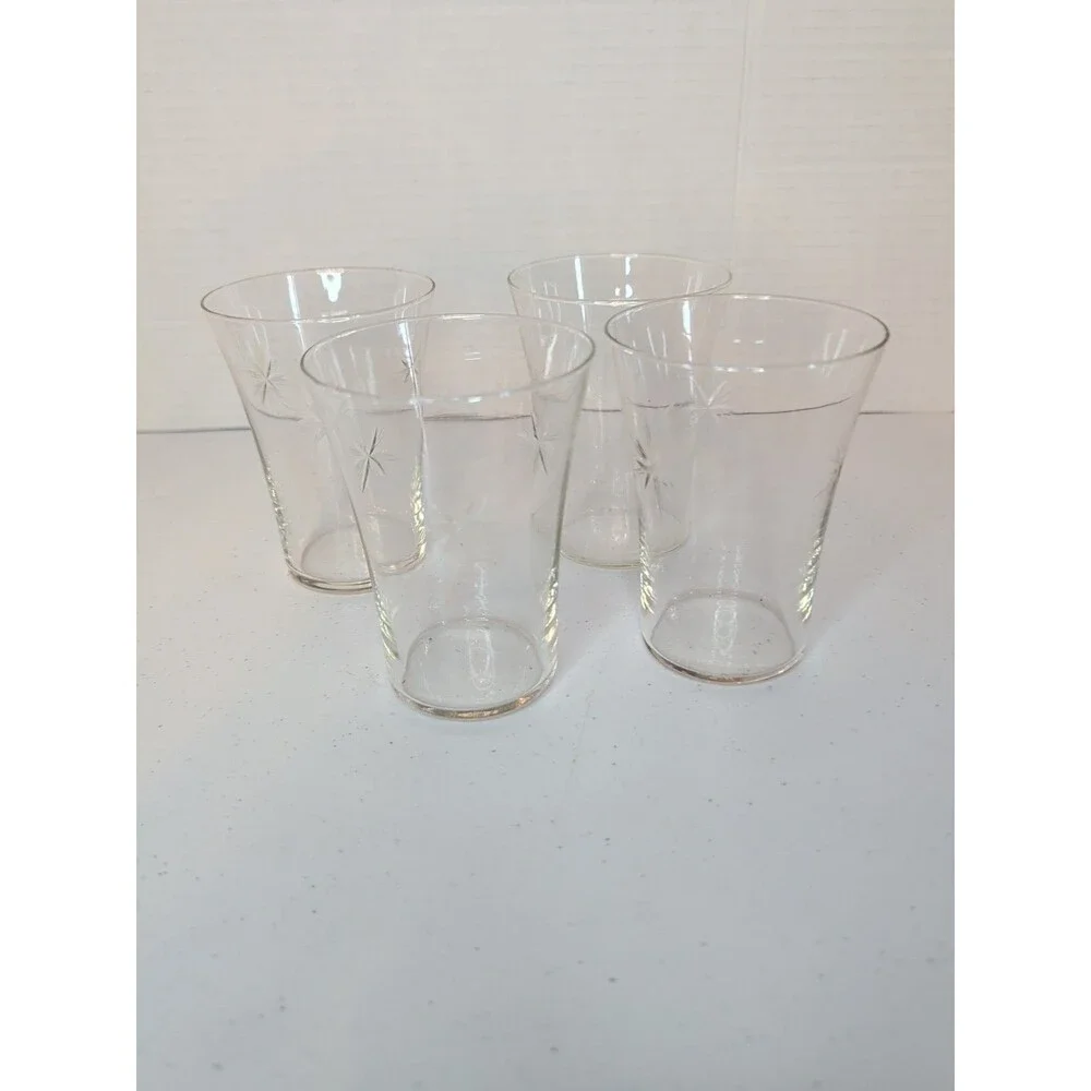 Antique MCM Fostoria Sunburst Pattern Flat Tumblers 8 oz Set of 4